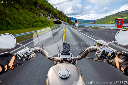 Image of Biker First-person view in Norway The entrance to the tunnel.