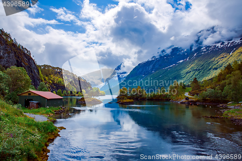 Image of lovatnet lake Beautiful Nature Norway.