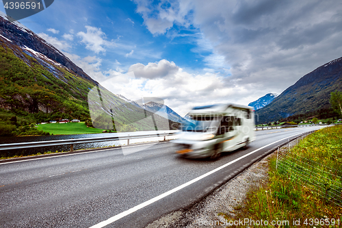 Image of Family vacation travel RV, holiday trip in motorhome