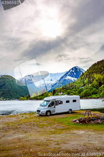 Image of Family vacation travel RV, holiday trip in motorhome