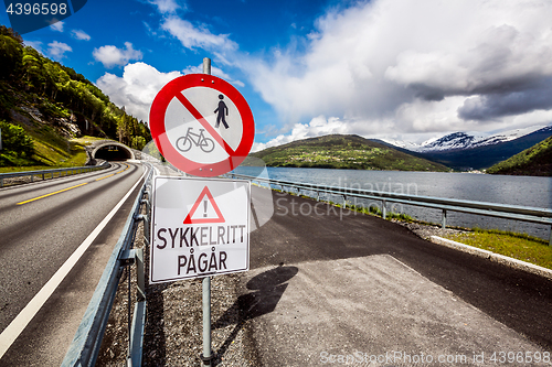 Image of Mountain road in Norway. The entrance to the tunnel.