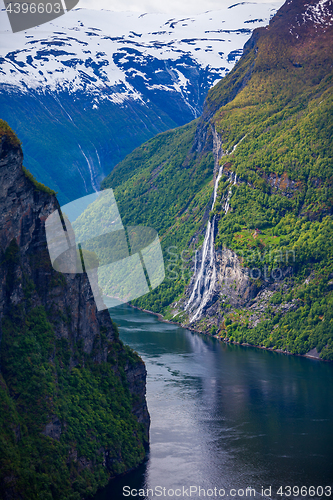 Image of Geiranger fjord, Norway waterfall Seven Sisters