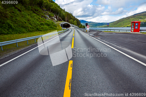 Image of Mountain road in Norway. The entrance to the tunnel.