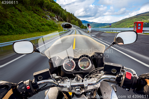 Image of Biker First-person view in Norway The entrance to the tunnel.