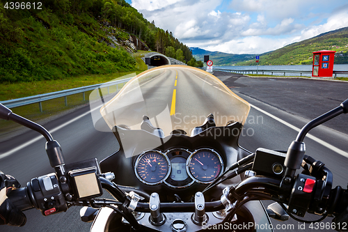 Image of Biker First-person view in Norway The entrance to the tunnel.