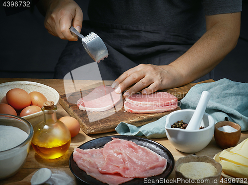 Image of cook is preparing meat