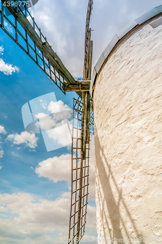 Image of Closeup shot of old white windmill