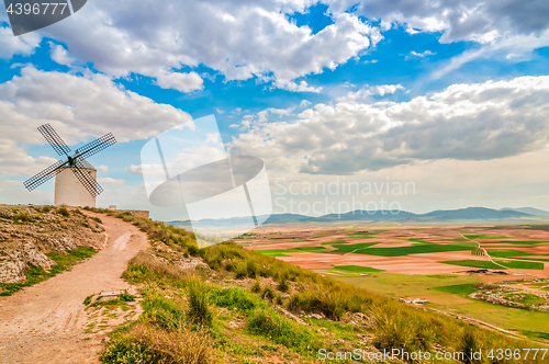 Image of View of windmill in Consuegra, Spain