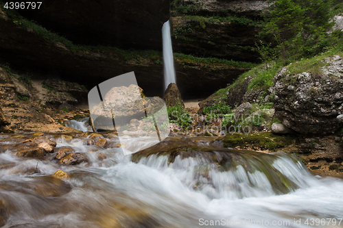 Image of Upper Pericnik waterfall in Slovenian Alps in autumn, Triglav National Park