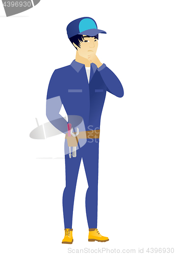 Image of Asian mechanic thinking vector illustration