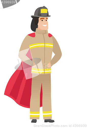 Image of Firefighter wearing a red superhero cloak.