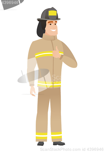 Image of Firefighter giving thumb up vector illustration.