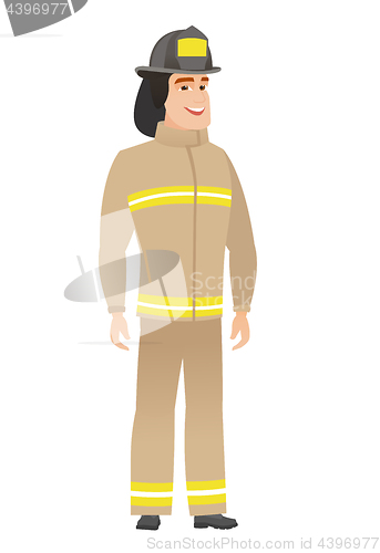 Image of Young caucasian happy firefighter.