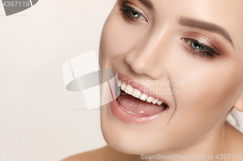 Image of Beautiful and healthy woman smile, close-up