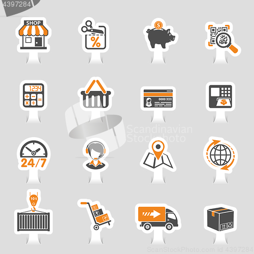 Image of Internet Shopping and Delivery Sticker Icon Set