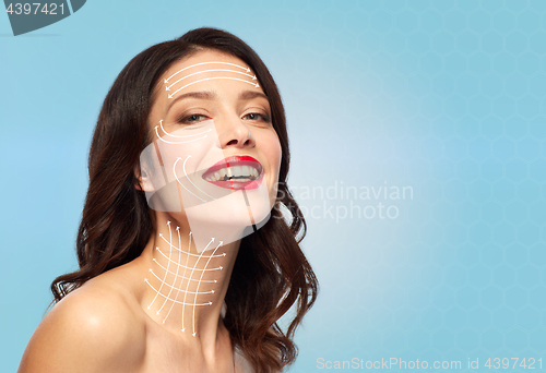 Image of woman with lifting arrows on face and neck skin