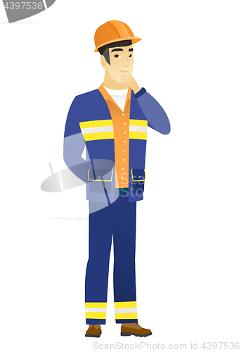 Image of Asian builder thinking vector illustration