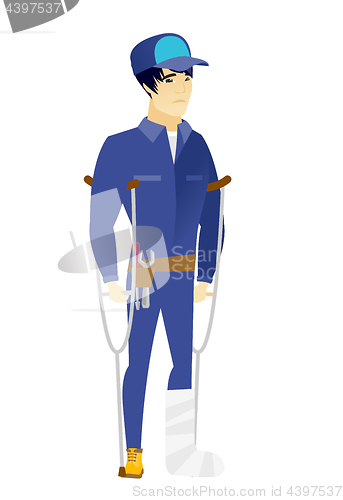 Image of Injured mechanic with broken leg.