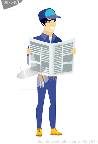 Image of Mechanic reading newspaper vector illustration