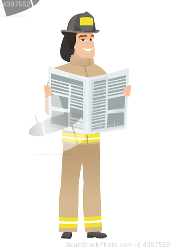 Image of Firefighter reading newspaper vector illustration