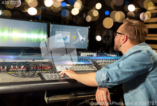 Image of man at mixing console in music recording studio