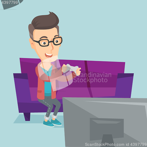 Image of Man playing video game vector illustration.