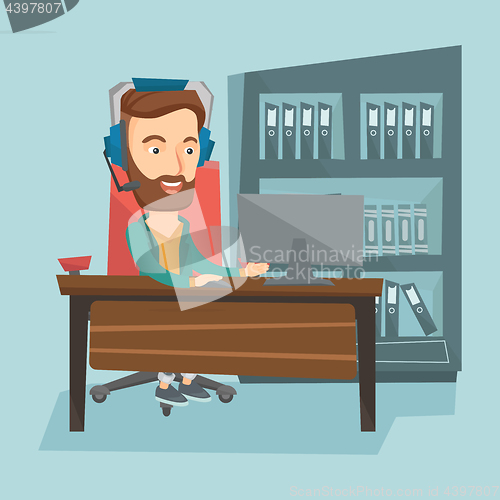 Image of Man playing computer game vector illustration.