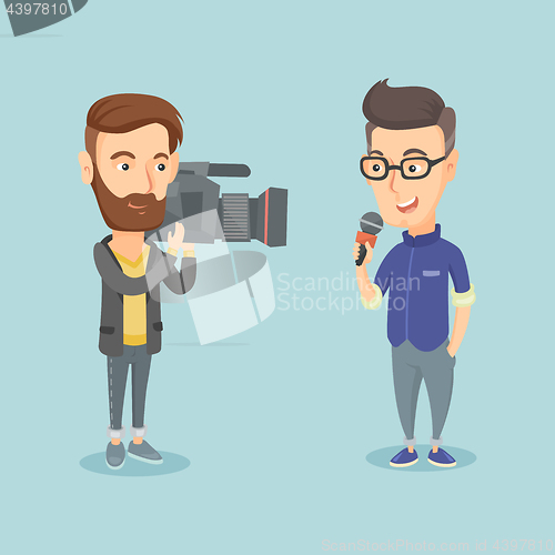 Image of TV reporter and operator vector illustration.