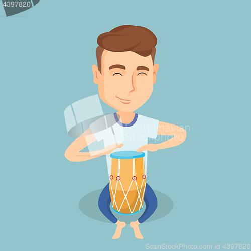 Image of Man playing ethnic drum vector illustration.