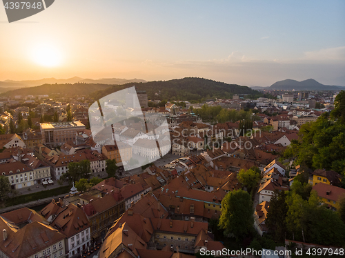 Image of Aerial view of old medieval city center of Ljubljana, capital of Slovenia.