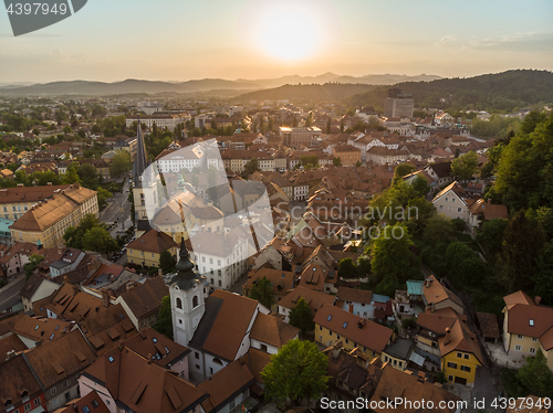 Image of Aerial view of old medieval city center of Ljubljana, capital of Slovenia.