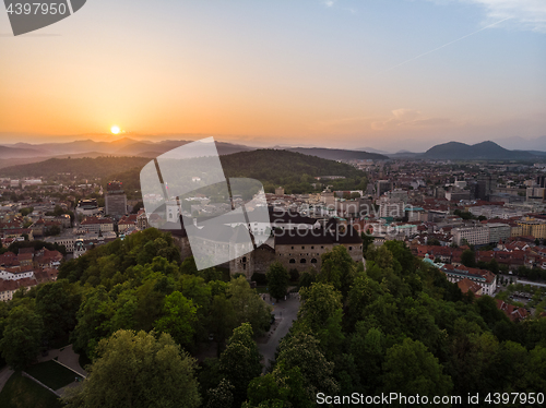 Image of Panorama of the Slovenian capital Ljubljana at sunset.