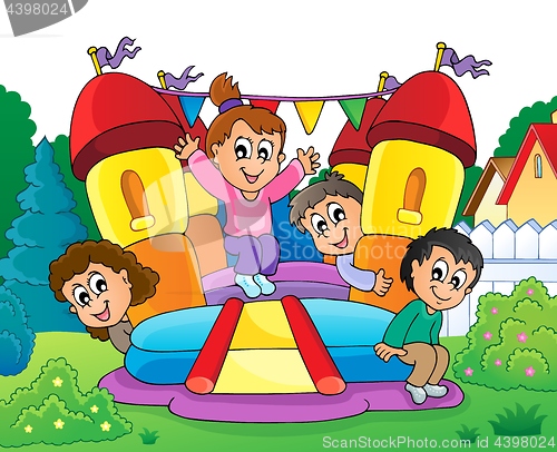 Image of Kids on inflatable castle theme 2