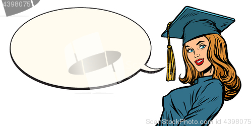 Image of female graduate comic book bubble