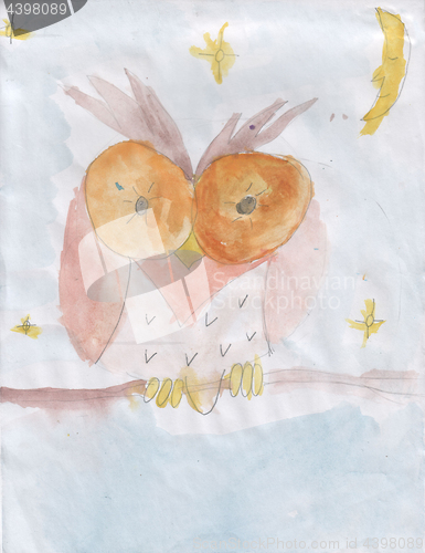 Image of Child\'s drawing - Owl on a branch