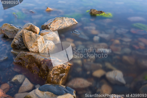 Image of Stones on the shore and in the water of the Black Sea, Anapa, Russia