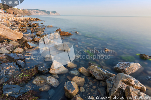 Image of View at sunset on a bald mountain near the village of Supseh, Anapa, Russia