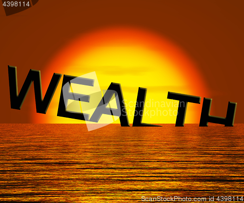 Image of Wealth Word Sinking And Sunset Showing Depression Recession And 