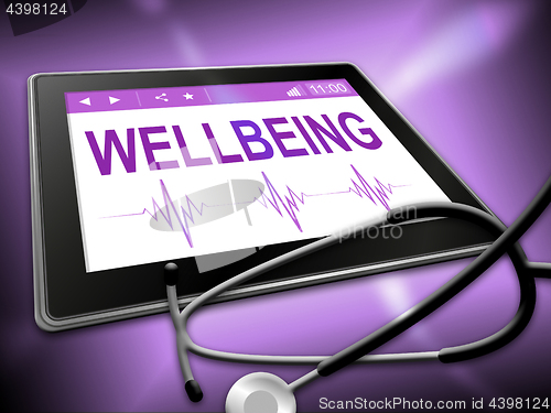 Image of Wellbeing Tablet Represents Preventive Medicine And Computer