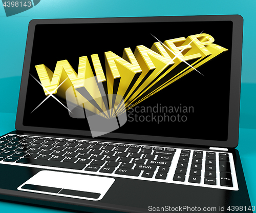 Image of Winner Word On Computer Representing Success And Victory