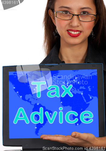 Image of Tax Advice Computer Message Shows Taxation Help Online