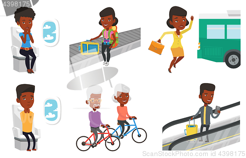 Image of Transportation vector set with people traveling.