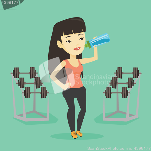 Image of Sportive woman drinking water vector illustration.