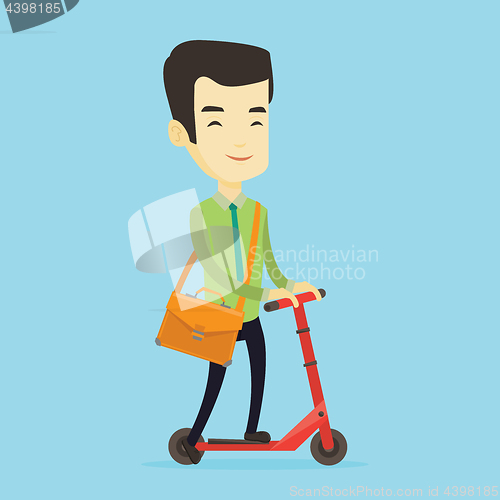 Image of Man riding kick scooter vector illustration.