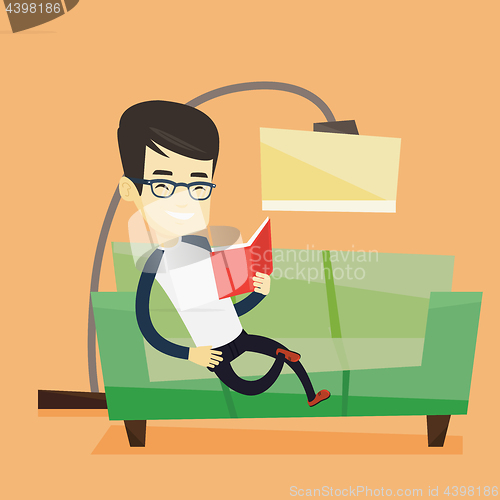 Image of Man reading book on sofa vector illustration.