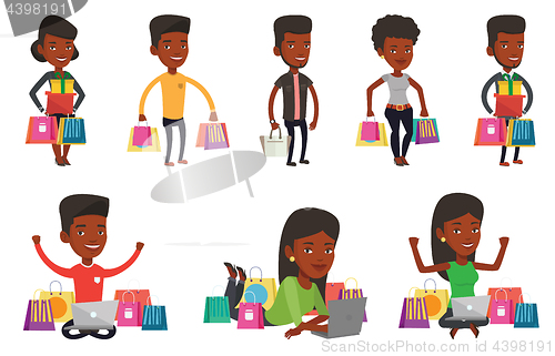 Image of Vector set of shopping people characters.