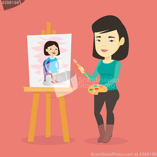 Image of Creative female artist painting portrait.