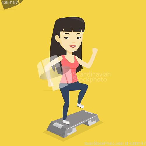 Image of Woman exercising on stepper vector illustration.