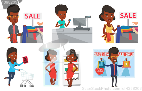 Image of Vector set of shopping people characters.