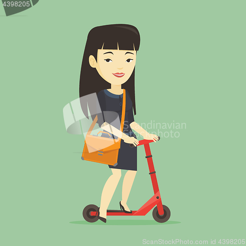 Image of Woman riding kick scooter vector illustration.